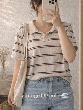 Vintage Ocean Pacific OP Striped Polo Y2K Surf Skater Tee Size L